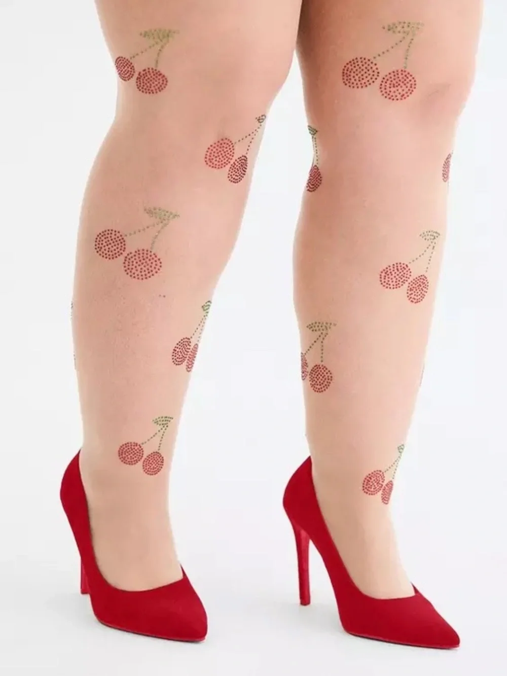 torrid Sheer Cherry Motif Tights in Red and Green
